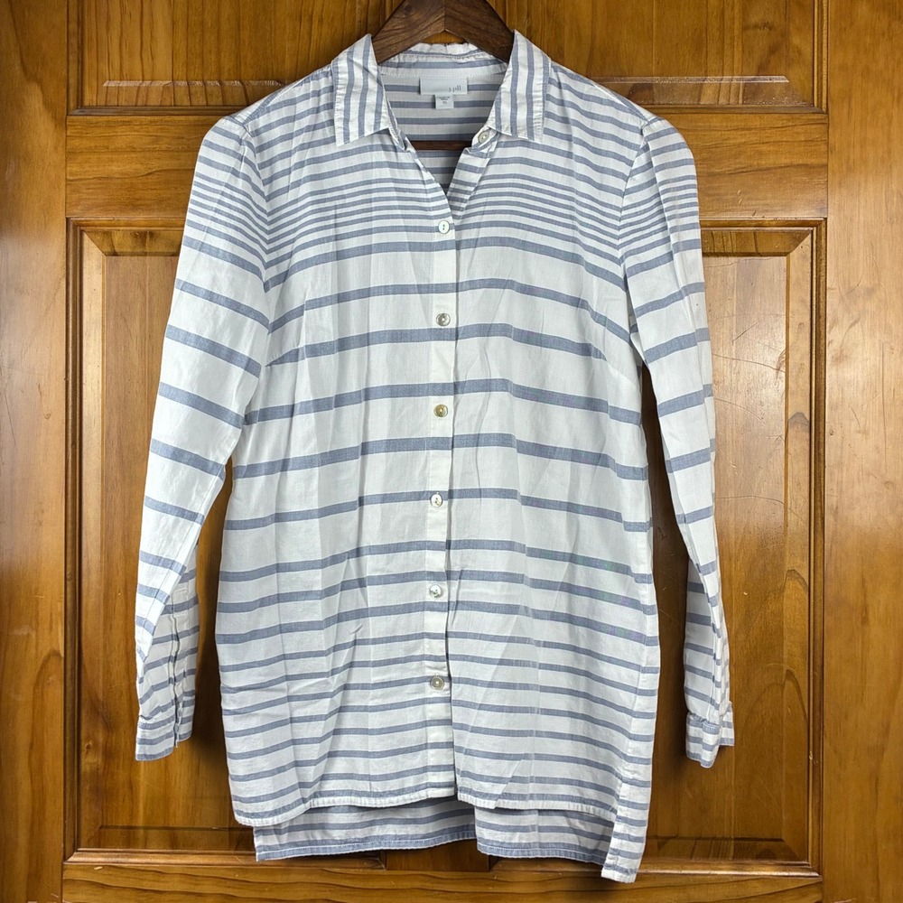 J. Jill Womens XS Blue White Striped 100% Cotton Button Down Shirt Long Sleeve